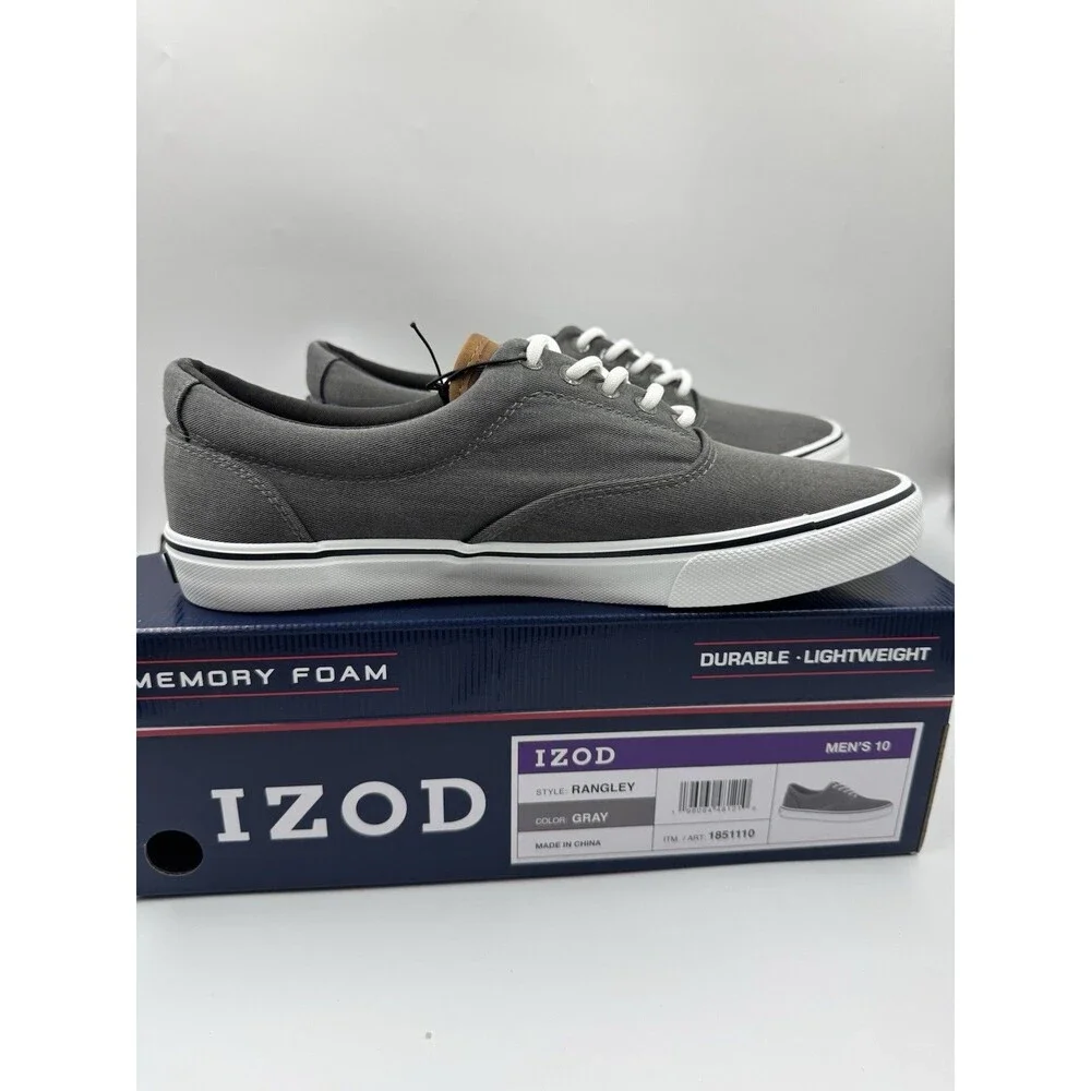 Izod Men's Rangley Canvas Memory Foam Gray Lace Up Sneaker Shoes Size 10 New